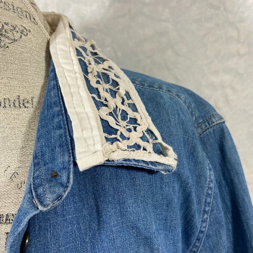 Denim Upcycled Redesigned Lace Heart Recycled button up western shirt - Picture 5 of 12